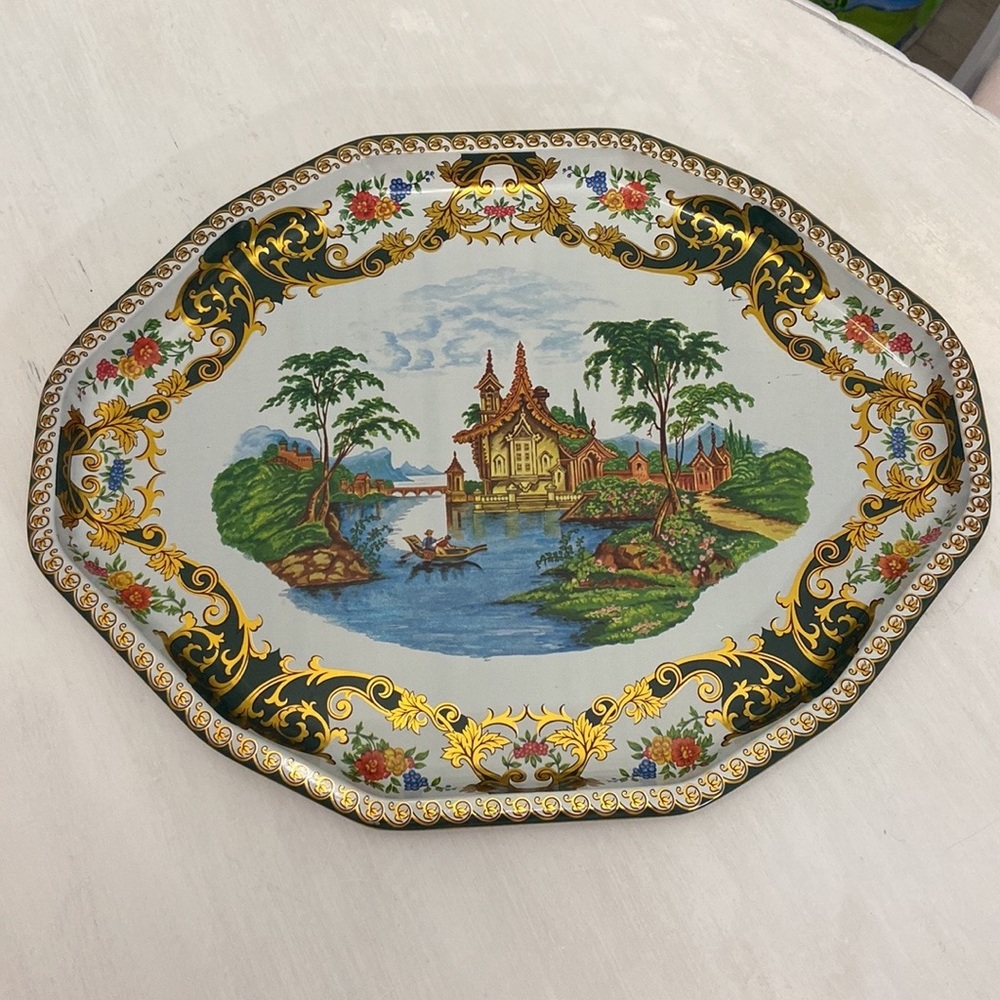 Vintage Daher Decorated Ware Japanese Scenic Tin Tray Made In England